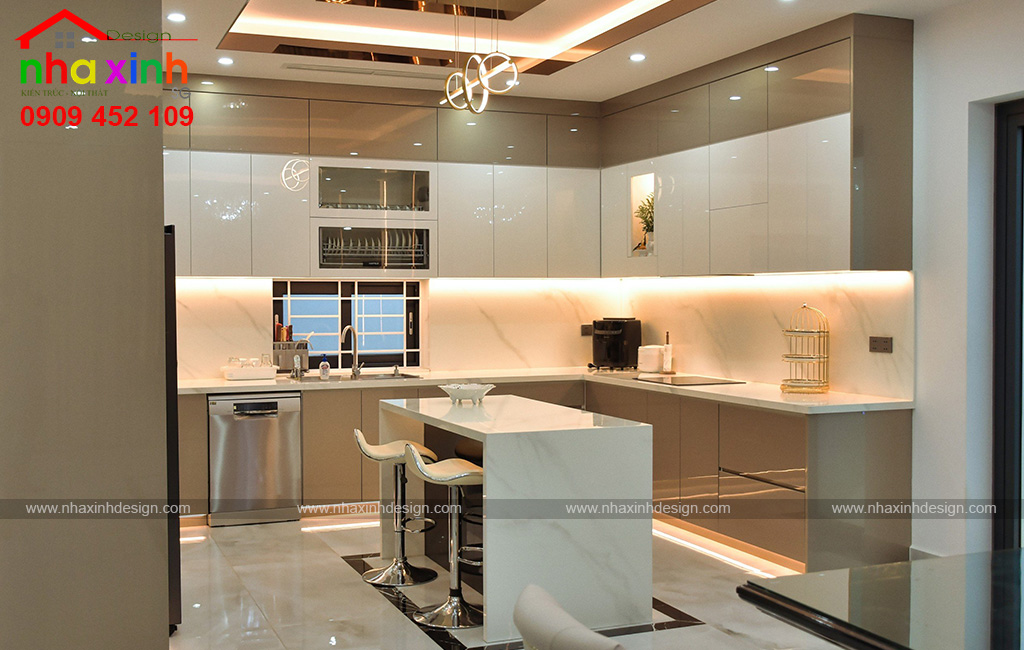 Hình ảnh thực tế không gian phòng bếp được thiết kế tiện nghi và sang trọng