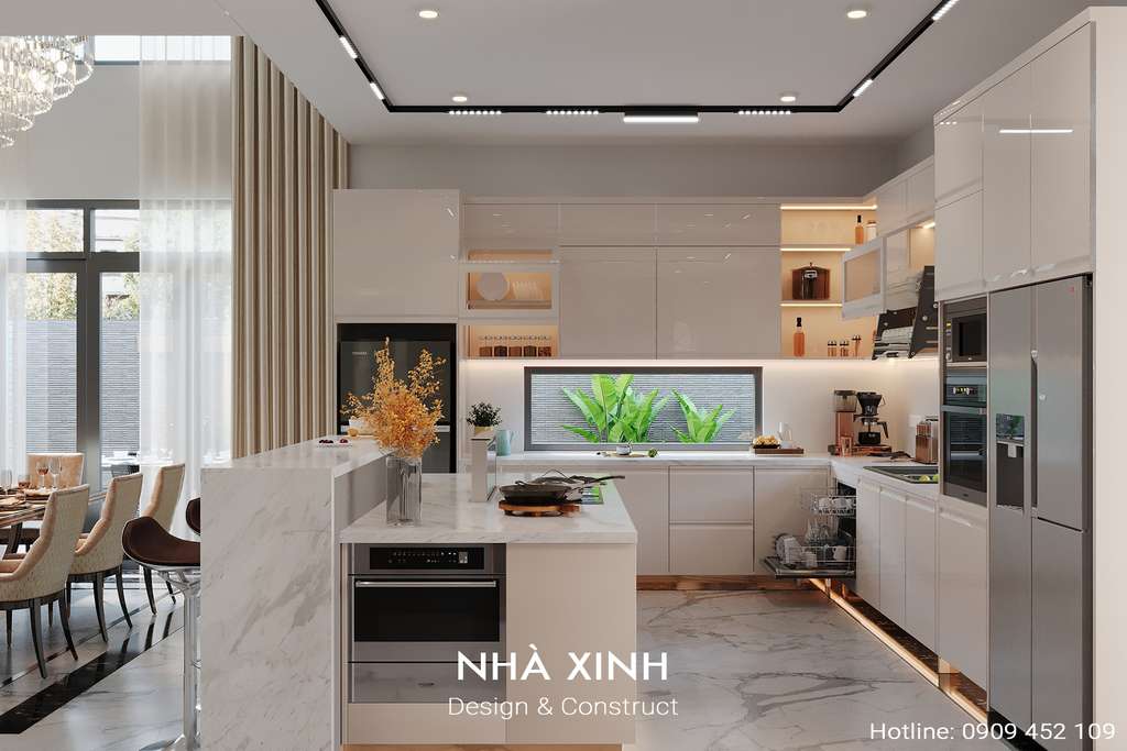 Ý tưởng thiết kế nội thất phòng bếp cho mẫu biệt thự 3 tầng hiện đại