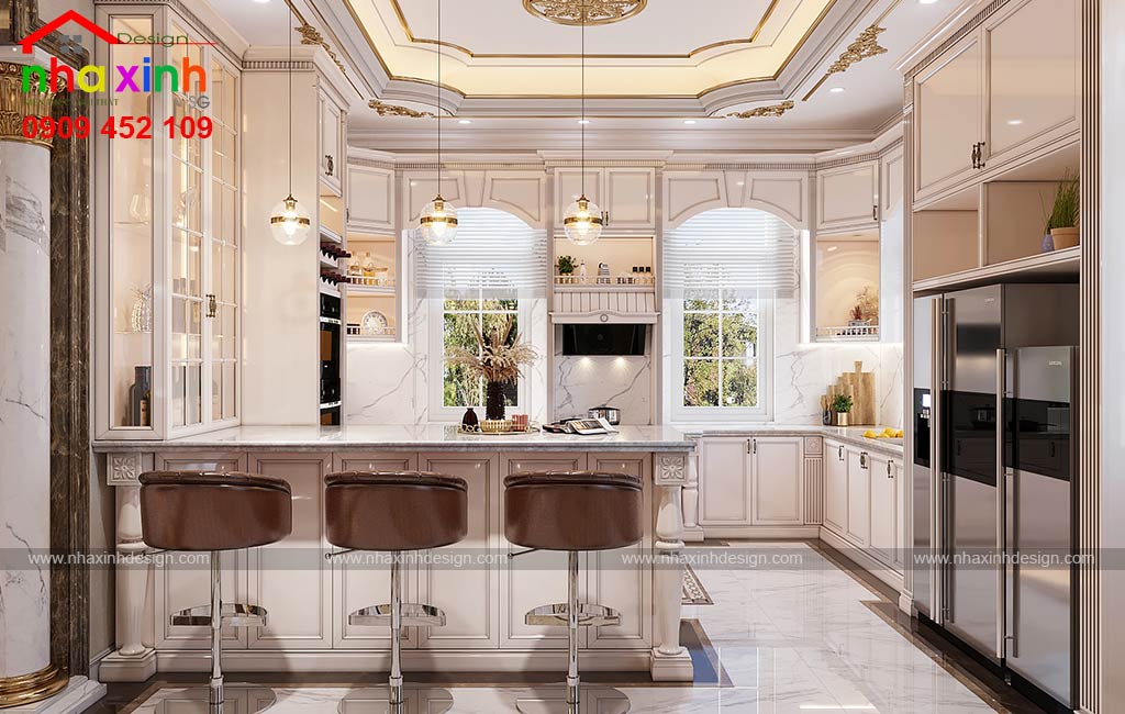 Không gian phòng bếp được thiết kế rộng rãi và thông thoáng