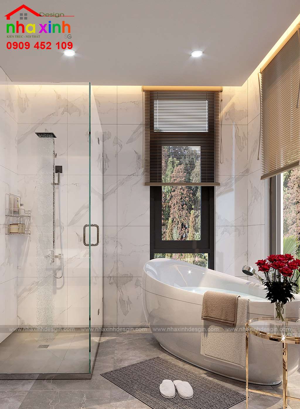 Phòng Wc được thiết kế kết hợp bồn tắm và phòng tắm đứng tiện nghi
