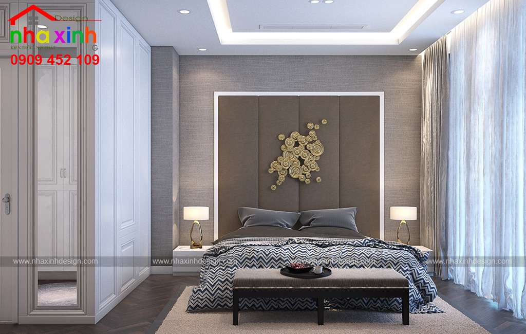 Mẫu phòng ngủ master được thiết kế rộng rãi và thông thoáng