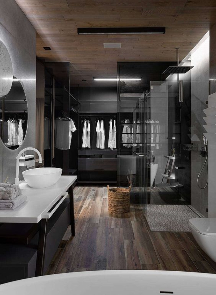 Phòng tắm thiết kế đơn giản sử dụng màu trắng đen chủ đạo