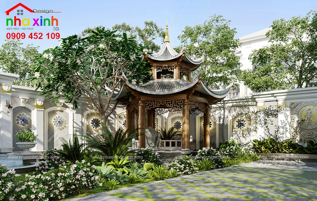 Thiết kế sân vườn với lối kiến trúc đặc trưng của phong cách cổ điển