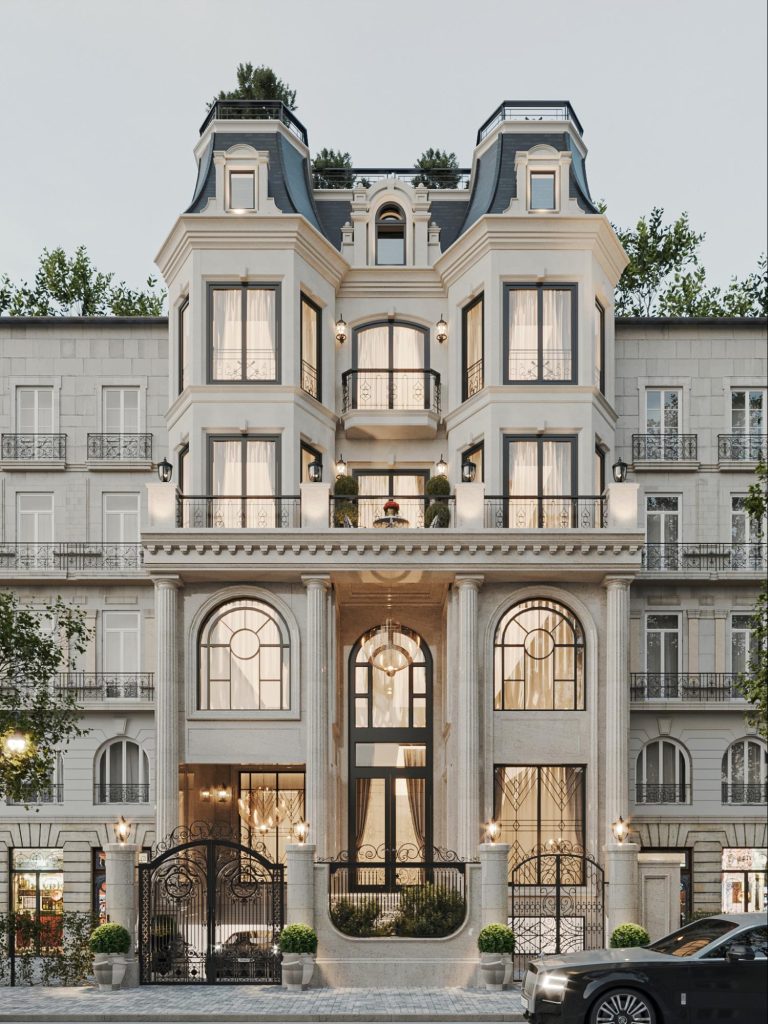 Thiết kế biệt thự 4 tầng tân cổ điển kiểu Pháp mềm mại, uyển chuyển