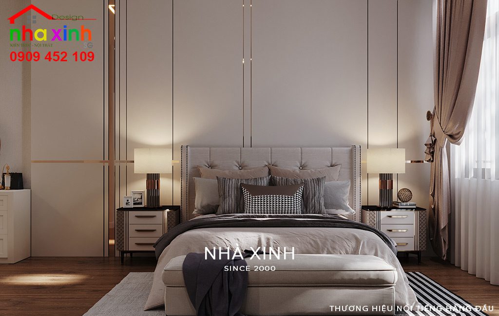Phòng ngủ master phong cách tân cổ điển sang trọng thiết kế đối xứng