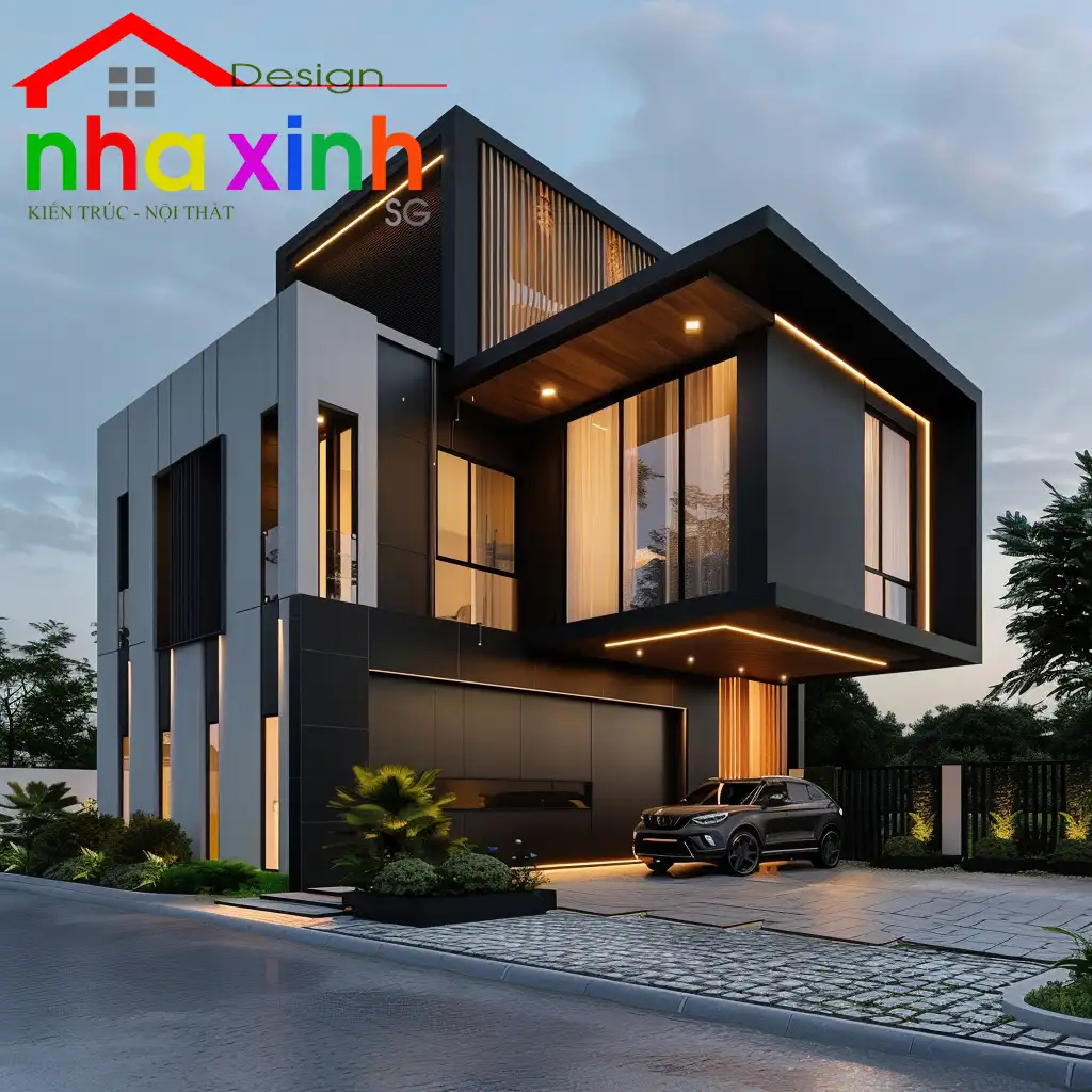 biệt thự mini hình khối 2 tầng 100m2 