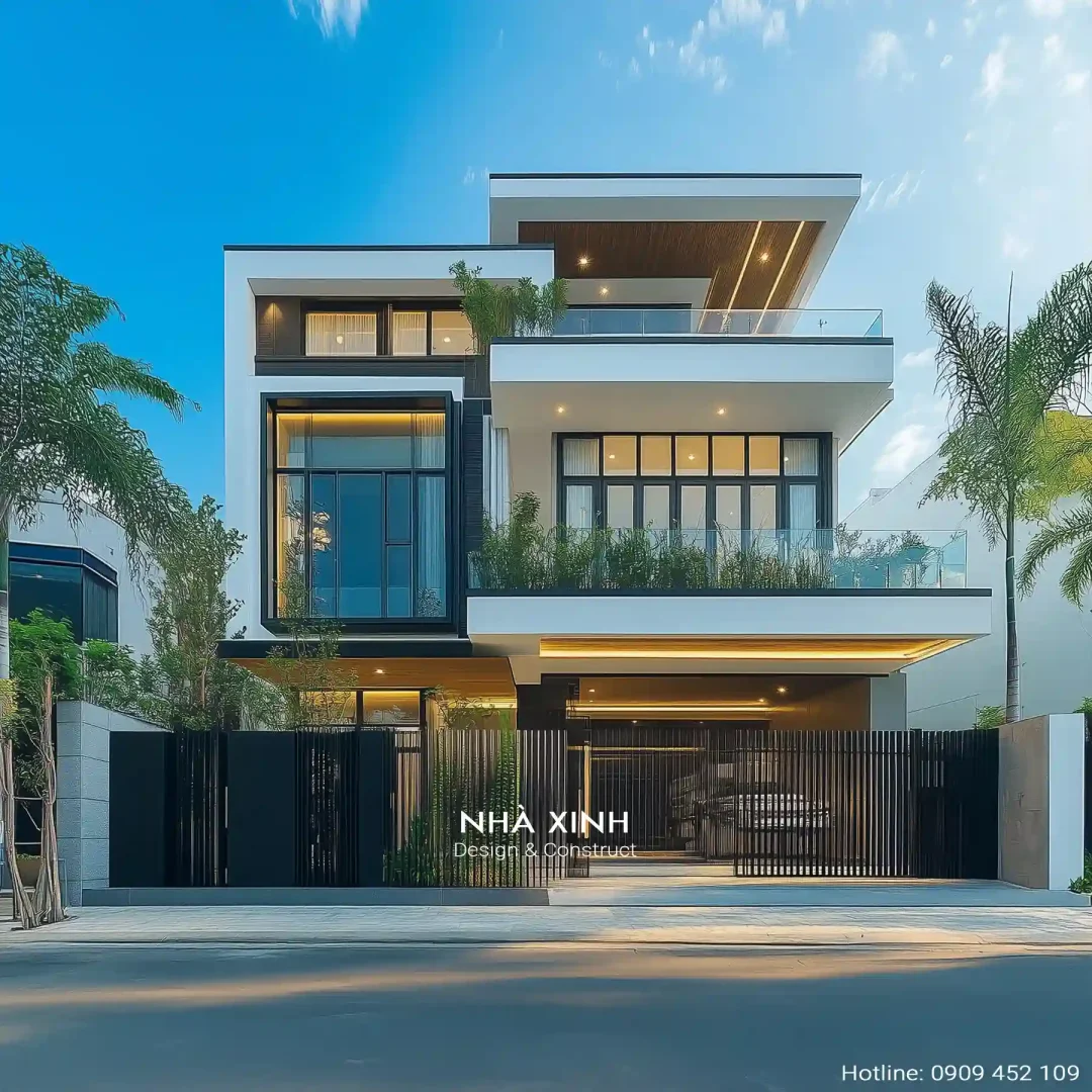 thiết kế nhà phố 2 tầng mặt tiền 8m