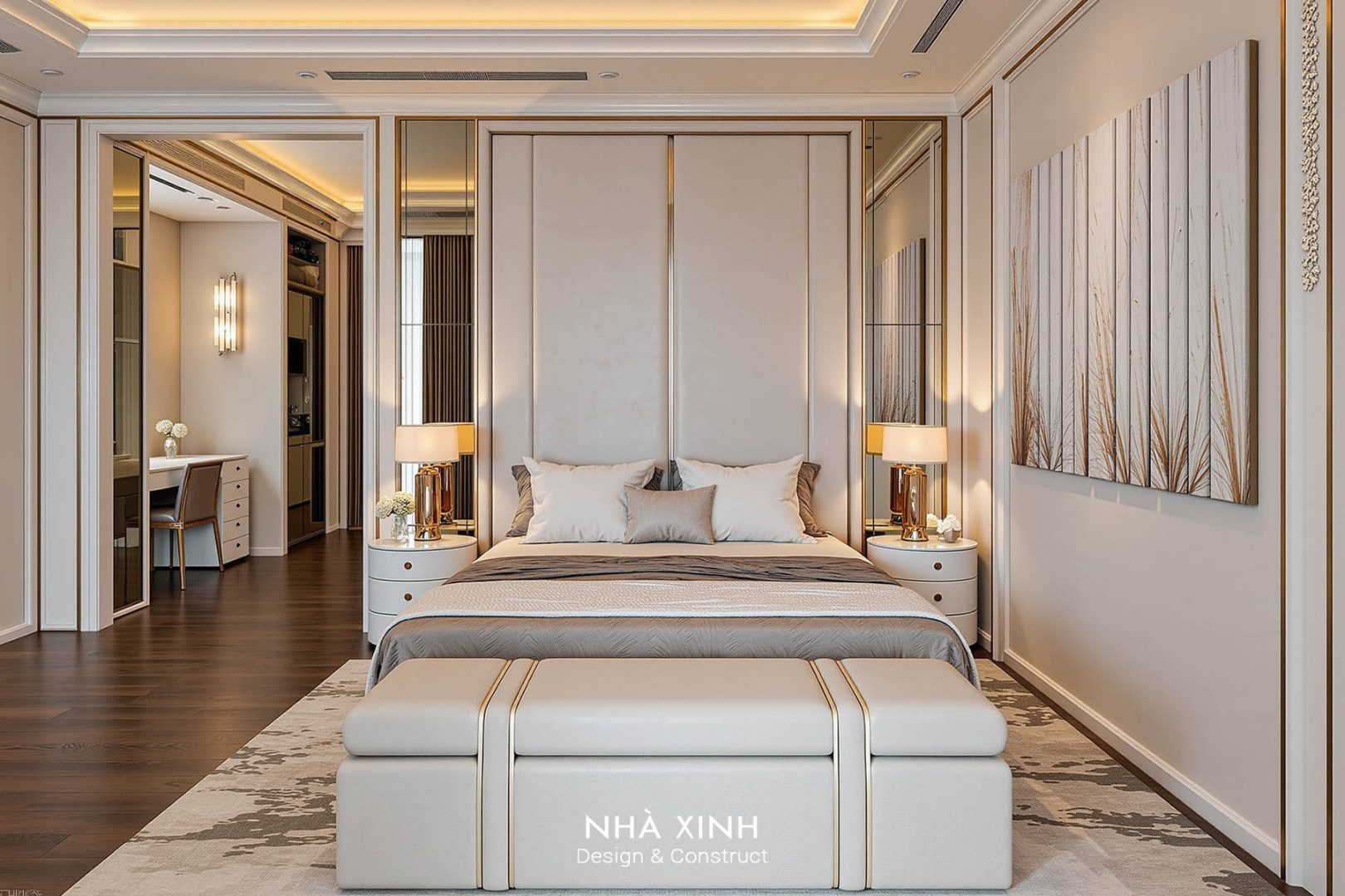 Không gian nội thất phòng ngủ master của biệt thự mái nhật 