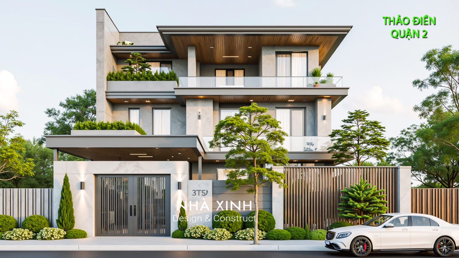 Biệt thự đẹp nhất Sài Gòn phong cách cổ điển – trục đối xứng, sảnh lớn và phào chỉ sang (Mẫu 02)