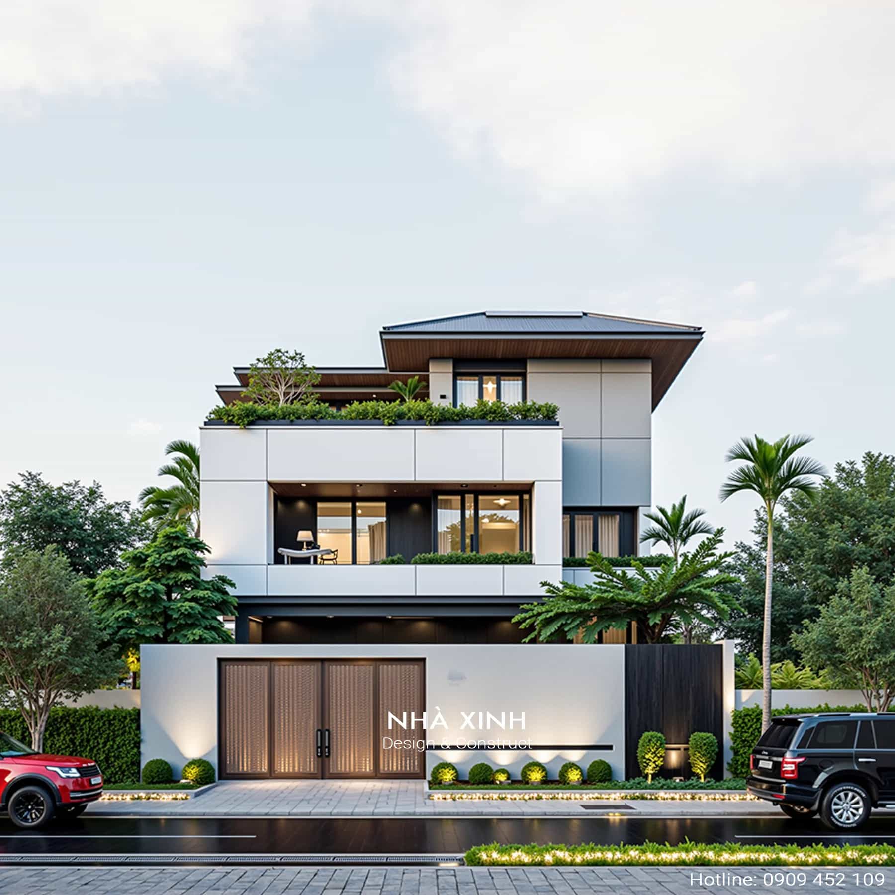 thiết kế mẫu nhà phố 2 tầng mặt tiền 9m mái nhật 