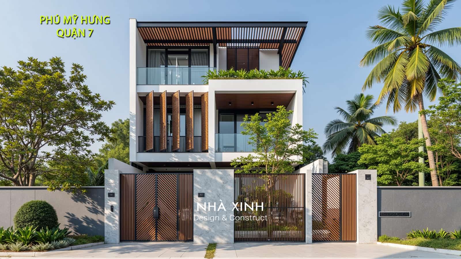 thiết kế nhà phố 2 tầng mặt tiền 9m mái bằng hiện đại 