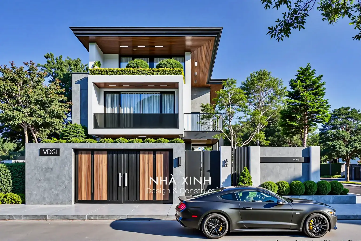 Biệt thự 2 tầng đẹp mái Thái có ban công rộng, dáng cao và nhìn rất đứng (Dự án 32)