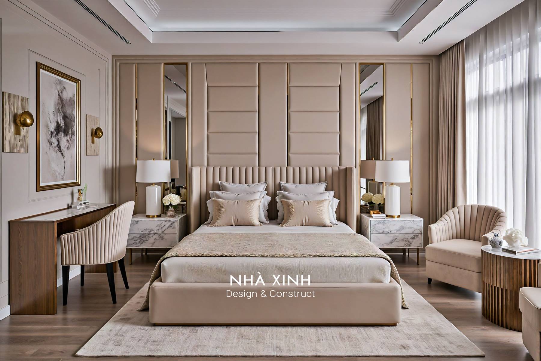 Không gian phòng bếp được thiết kế kết hợp hệ tủ đa năng