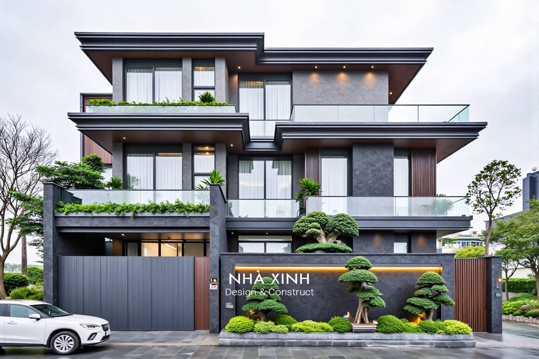 Biệt thự phố phong cách hiện đại sử dụng hệ mái Nhật đơn giản, độc đáo