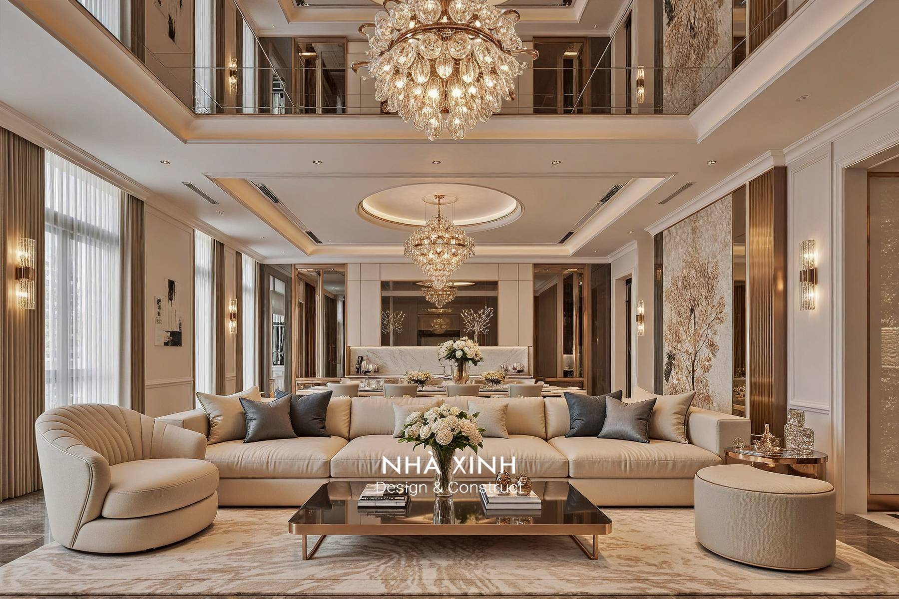Mẫu phòng khách nội thất biệt thự hiện đại 