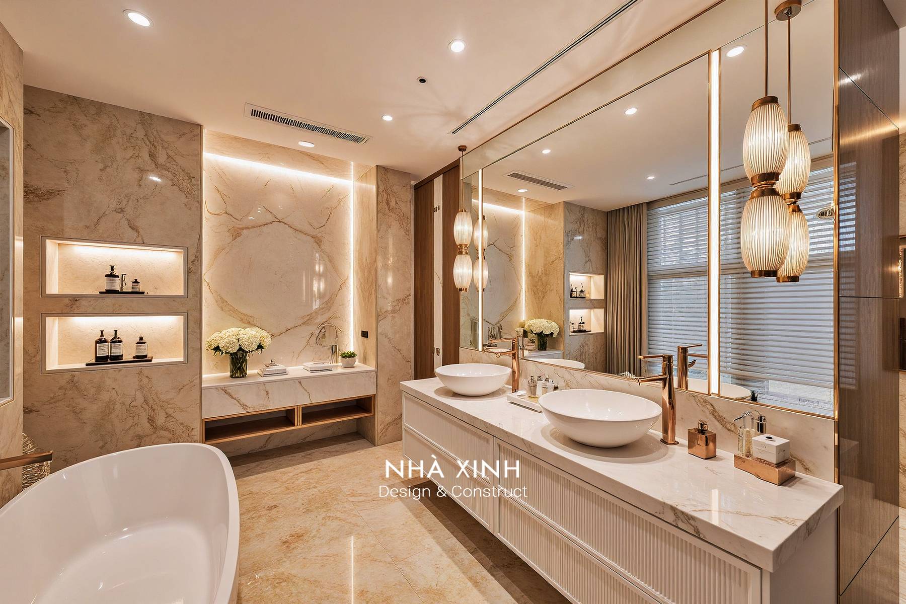 Ưu tiên sử dụng chất liệu nội thất mới là kính và kim loại mang đến vẻ đẹp sang trọng, trang nhã