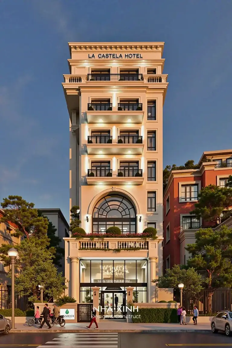 thiết kế building khách sạn tân cổ điển sang trọng