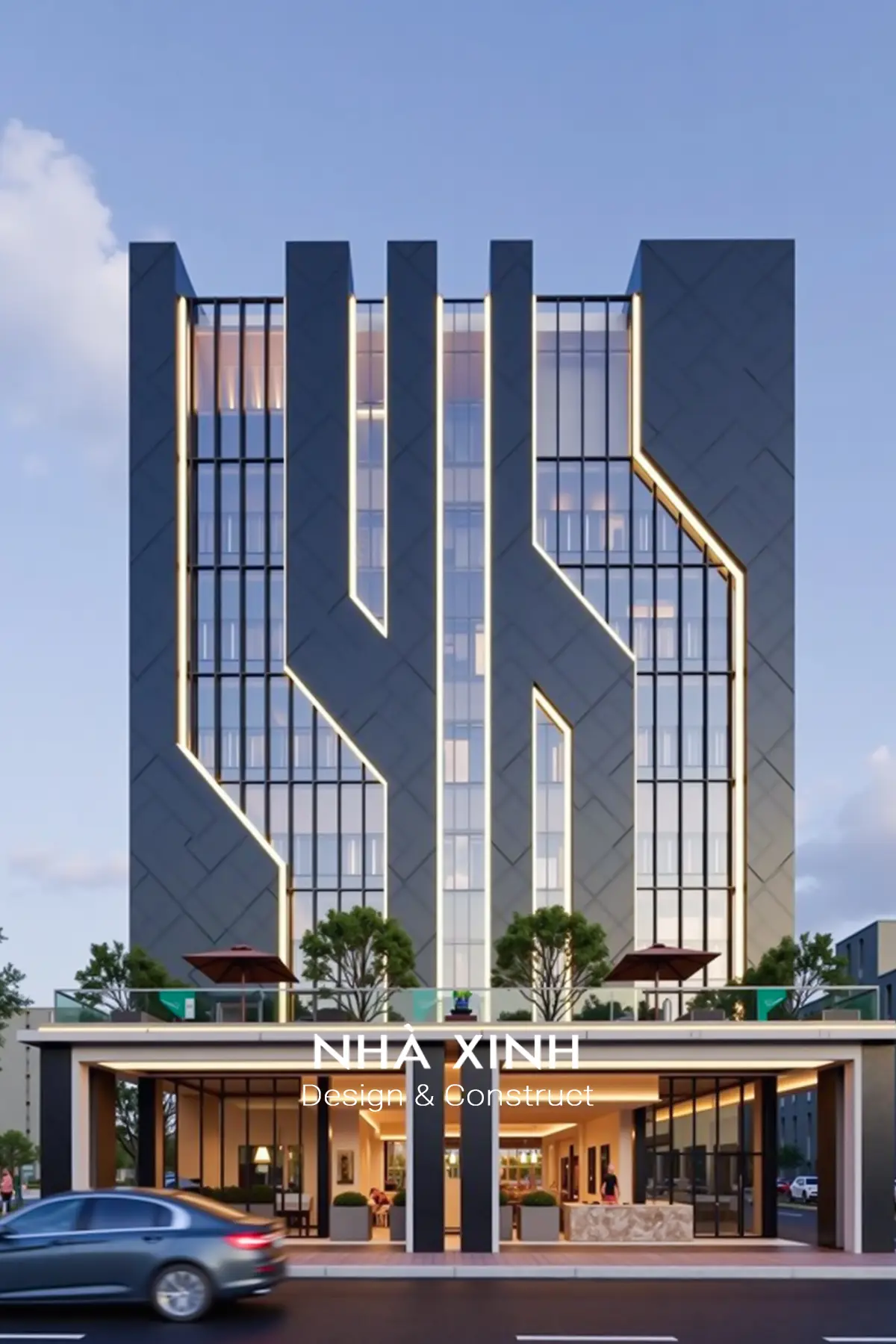 mẫu thiết kế building khách sạn hiện đại