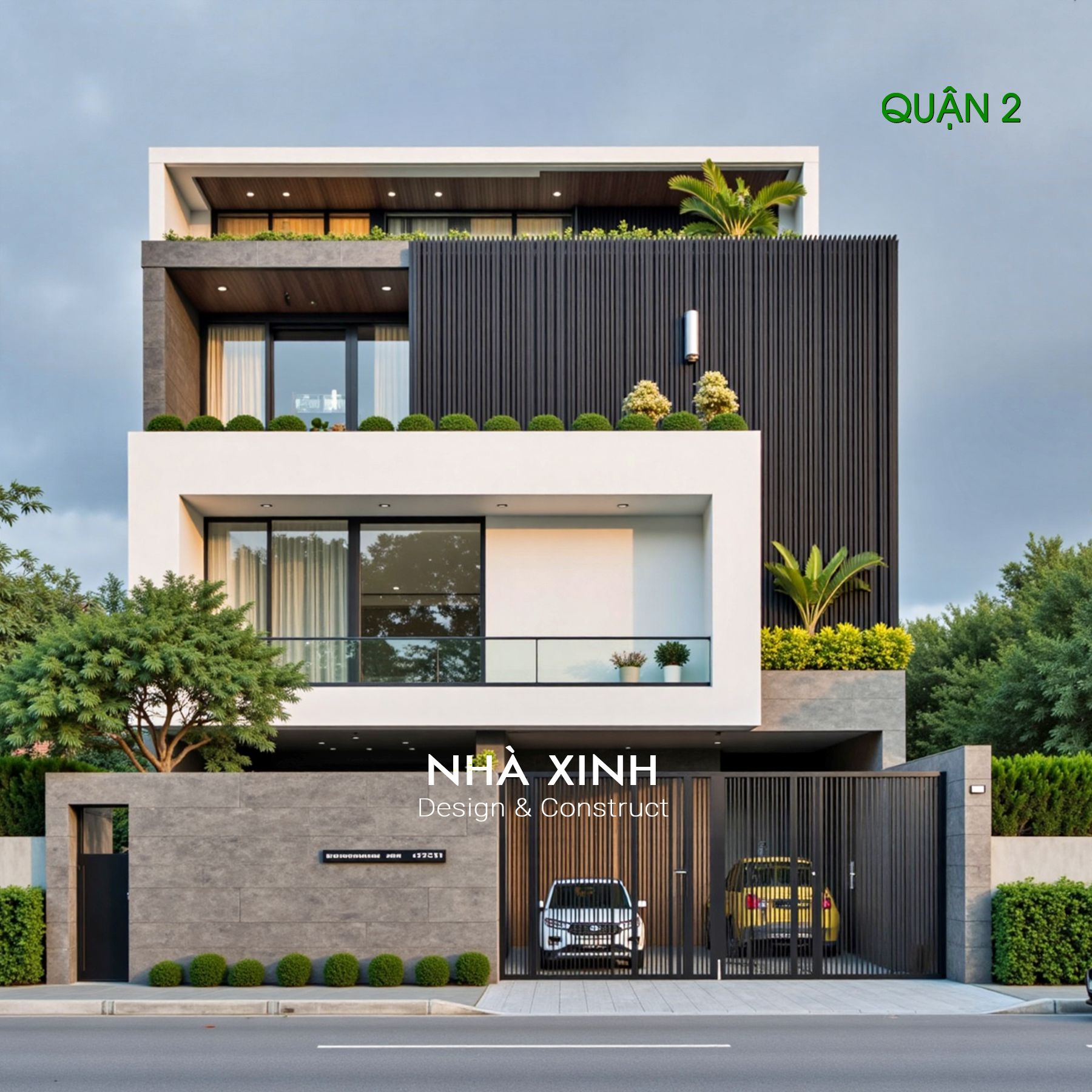 Biệt thự 4 tầng hiện đại mái bằng nhà chị Linh