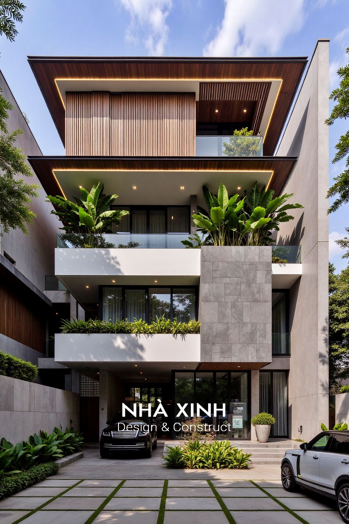 Mẫu biệt thự 4 tầng sân vườn xanh mát, gần gũi thiên nhiên