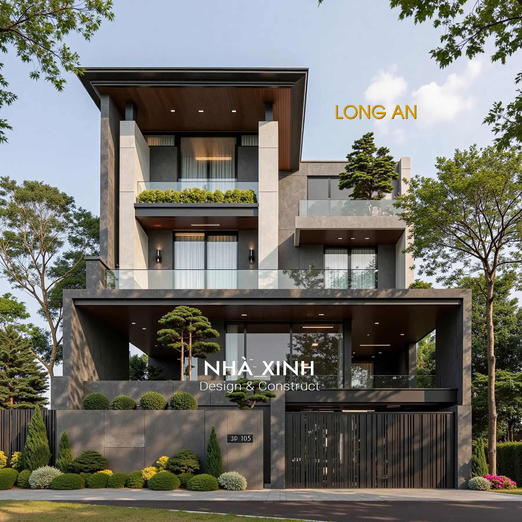 Mẫu nhà biệt thự 4 tầng mái bằng hiện đại có sân thượng thoáng mát
