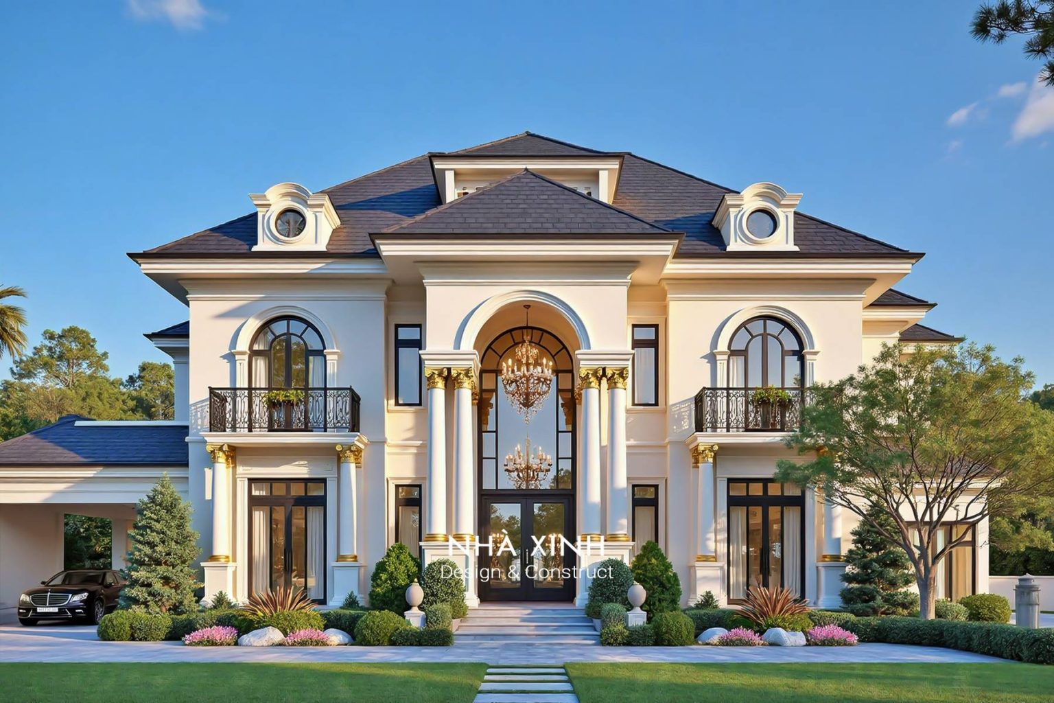 Biệt thự cổ điển Corner Prestige – lô góc 2 mặt tiền, nhịp phào chạy mạch lạc (Mẫu 15)