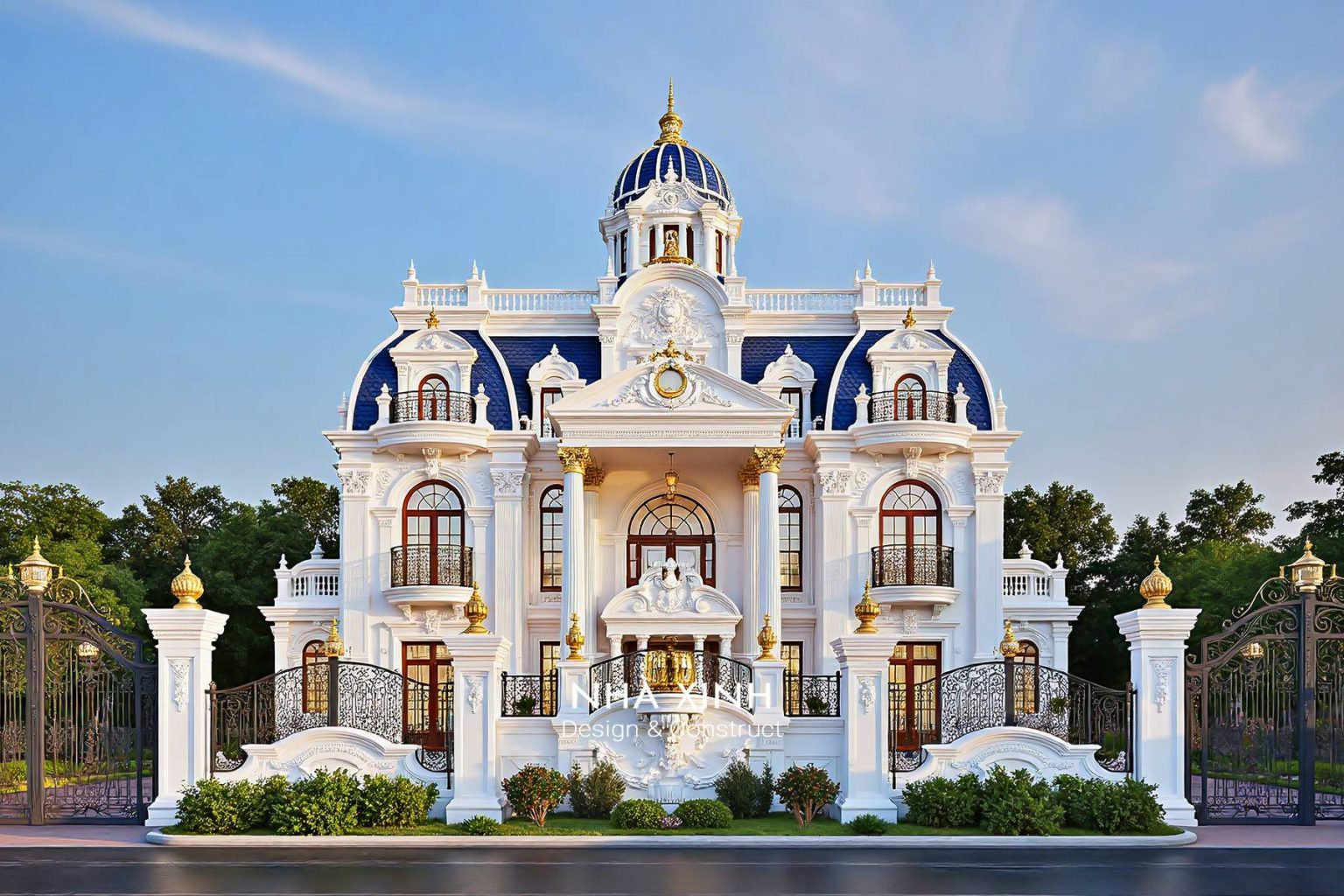 Biệt thự cổ điển đẹp – mặt tiền nhiều lớp, ban công cân đối và chi tiết phào chỉ tinh gọn (Mẫu 06)