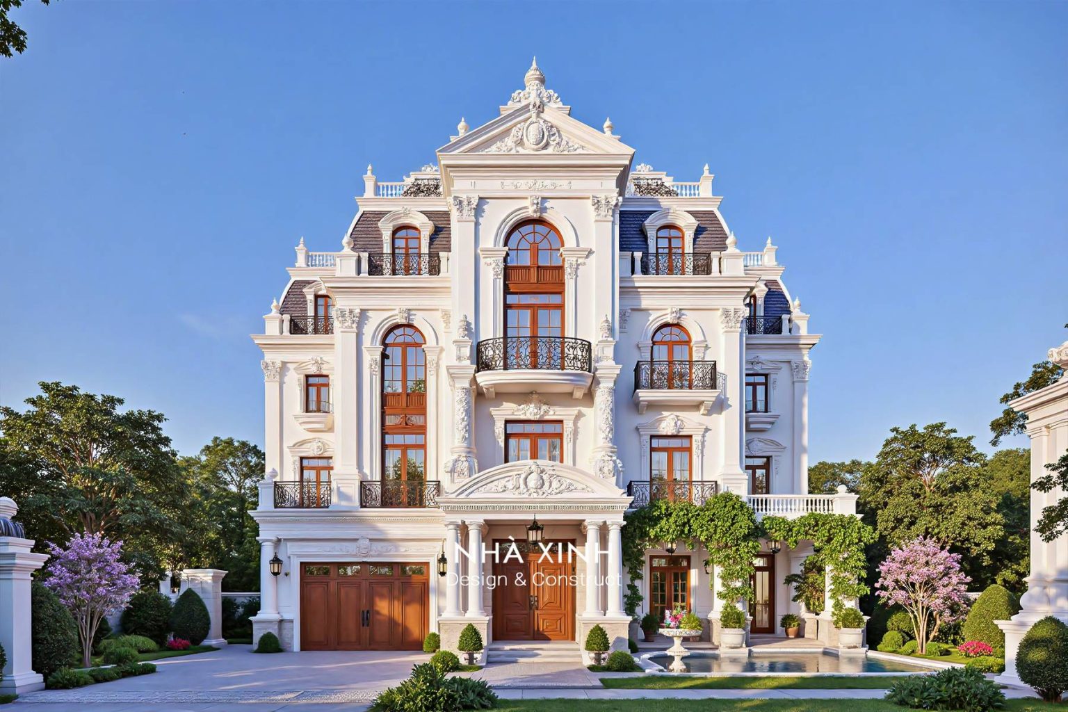 Thiết kế biệt thự cổ điển đẹp – nhấn sảnh và hệ cột, tổng thể thanh lịch chuẩn dinh thự (Mẫu 07)