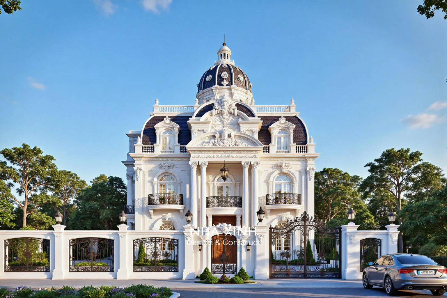 Biệt thự cổ điển Balcony Rhythm – nhịp ban công đều, mặt đứng sang (Mẫu 22)