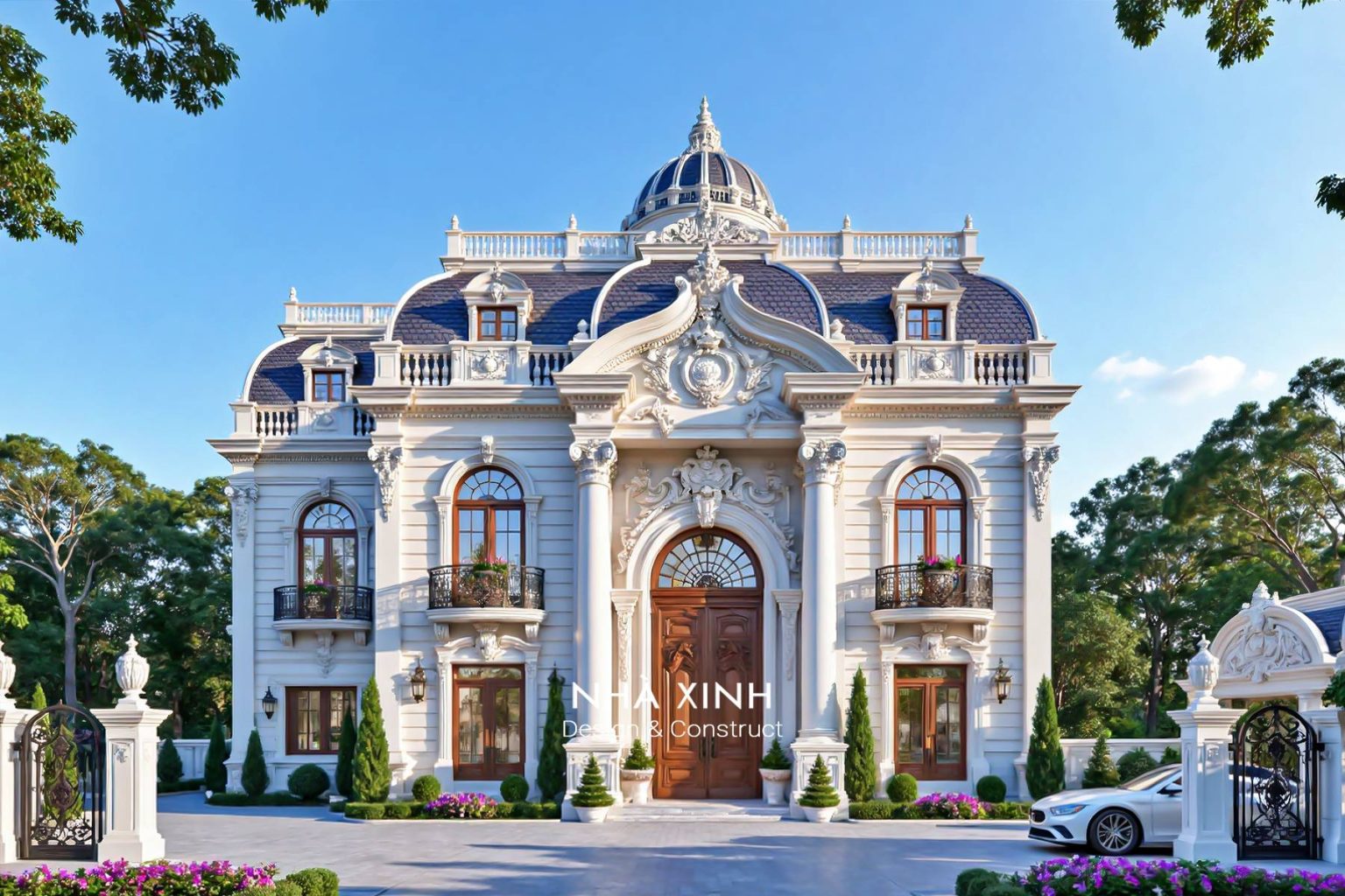 Biệt thự cổ điển Gated Estate – cổng rào đồng bộ, tổng thể dinh thự (Mẫu 26)