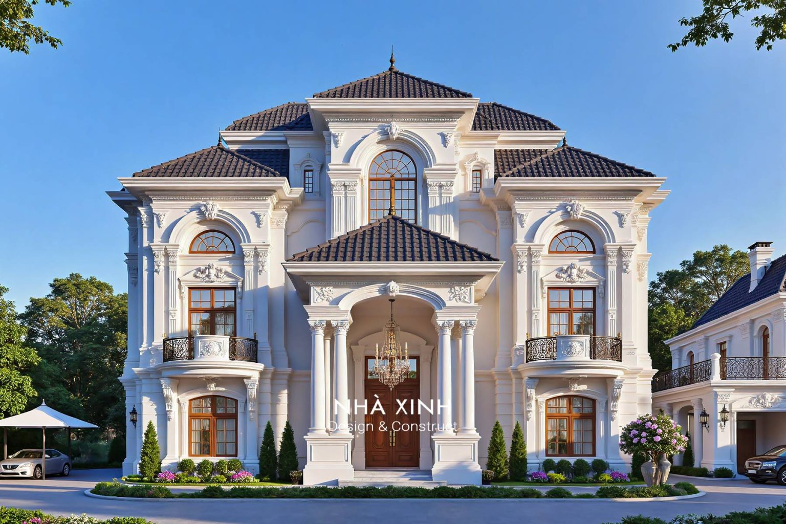 Biệt thự cổ điển Hidden Garage – gara giấu khéo, mặt tiền giữ trục sang (Mẫu 27)