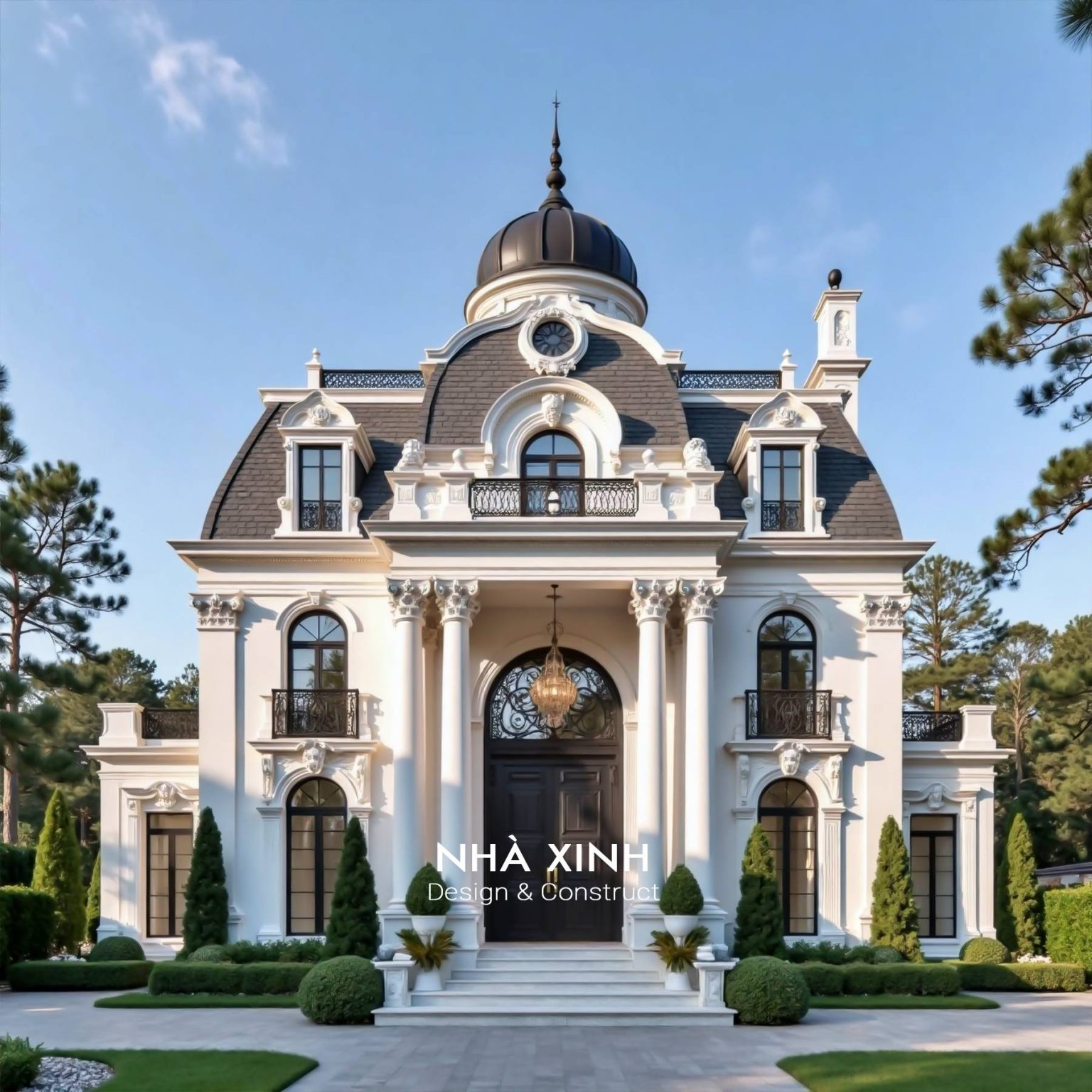 Biệt thự cổ điển Parisian Ionic – thức cột Ionic thanh lịch, mặt tiền tinh tế (Mẫu 02)