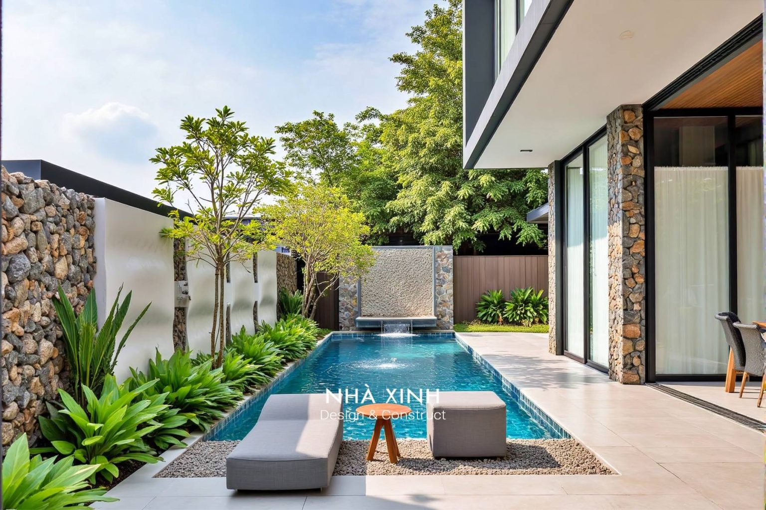 Biệt thự có hồ bơi kết hợp không gian BBQ BT-HB122 – phối cảnh ngoại thất