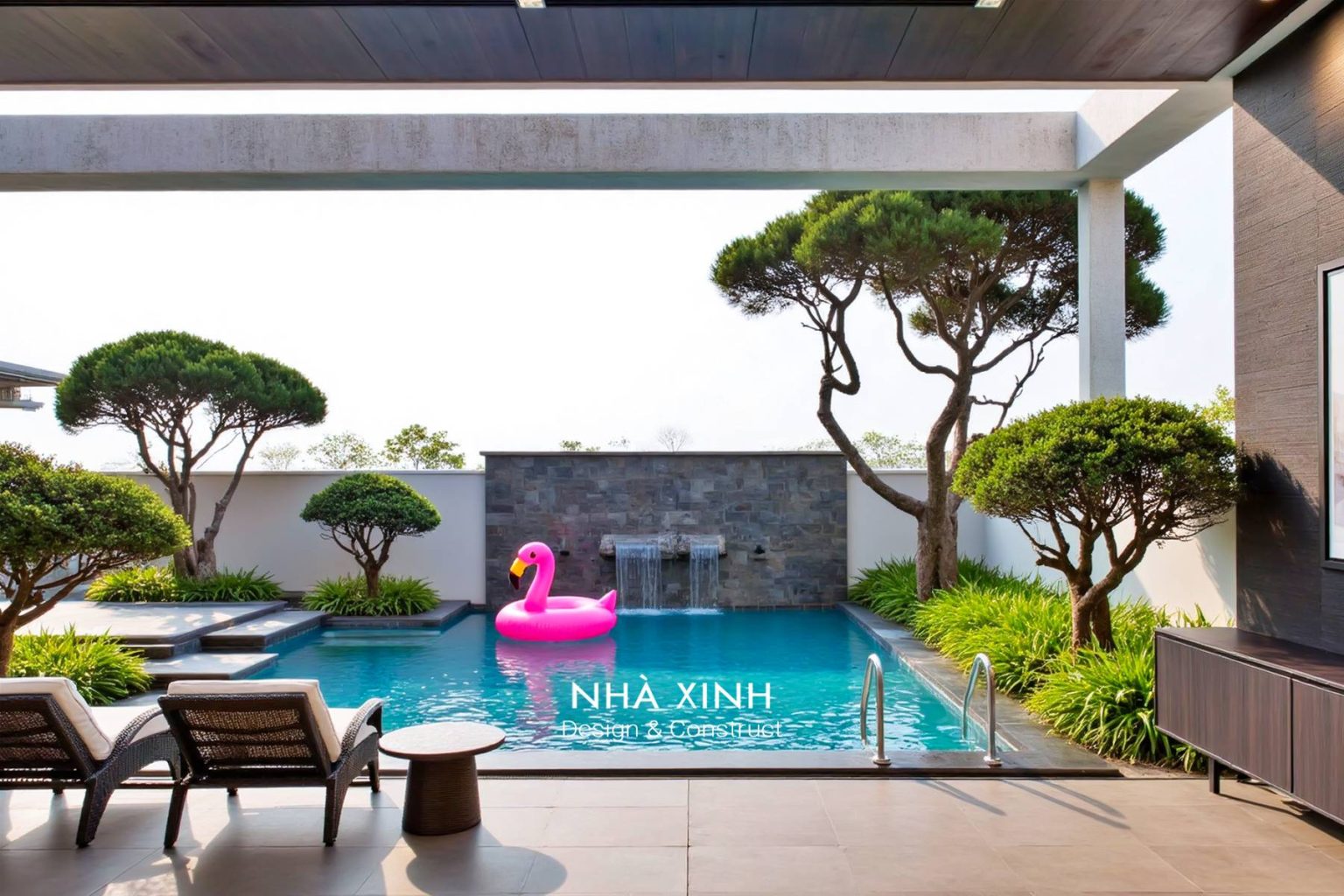Biệt thự có hồ bơi phong cách hiện đại nghỉ dưỡng BT-HB121 – phối cảnh ngoại thất