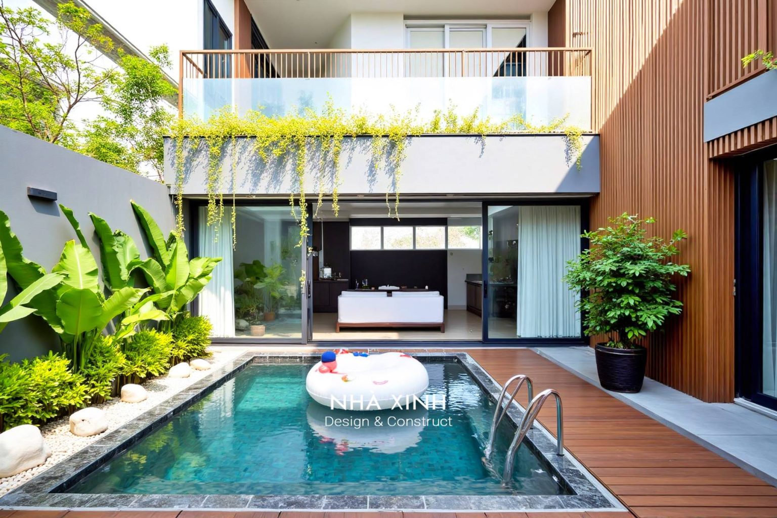 Biệt thự có hồ bơi với sân vườn xanh mát BT-HB131 – phối cảnh ngoại thất