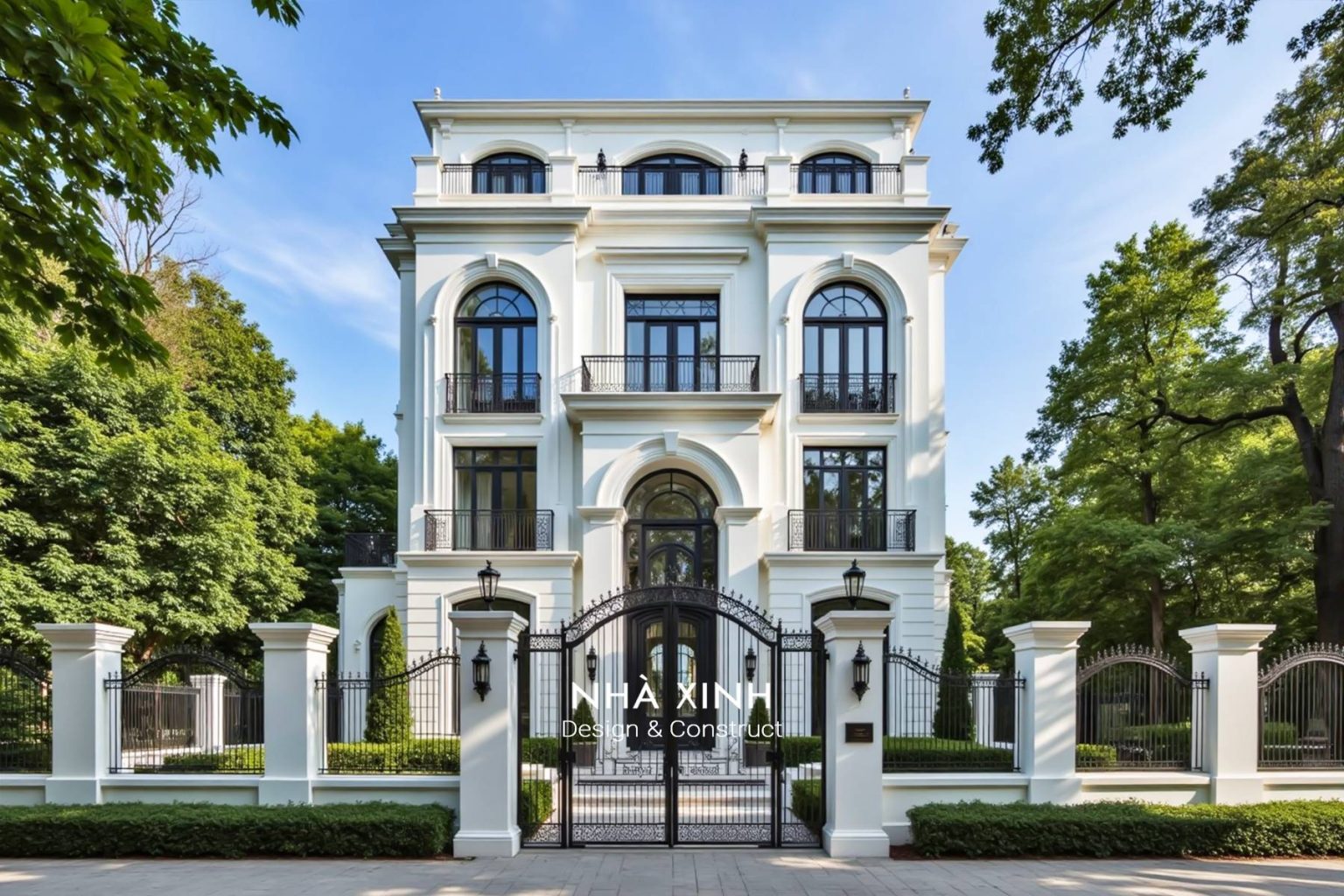 Biệt thự cổ điển Versailles Grand Facade – mặt tiền đối xứng, sảnh lớn, phào chỉ sang (Mẫu 01)