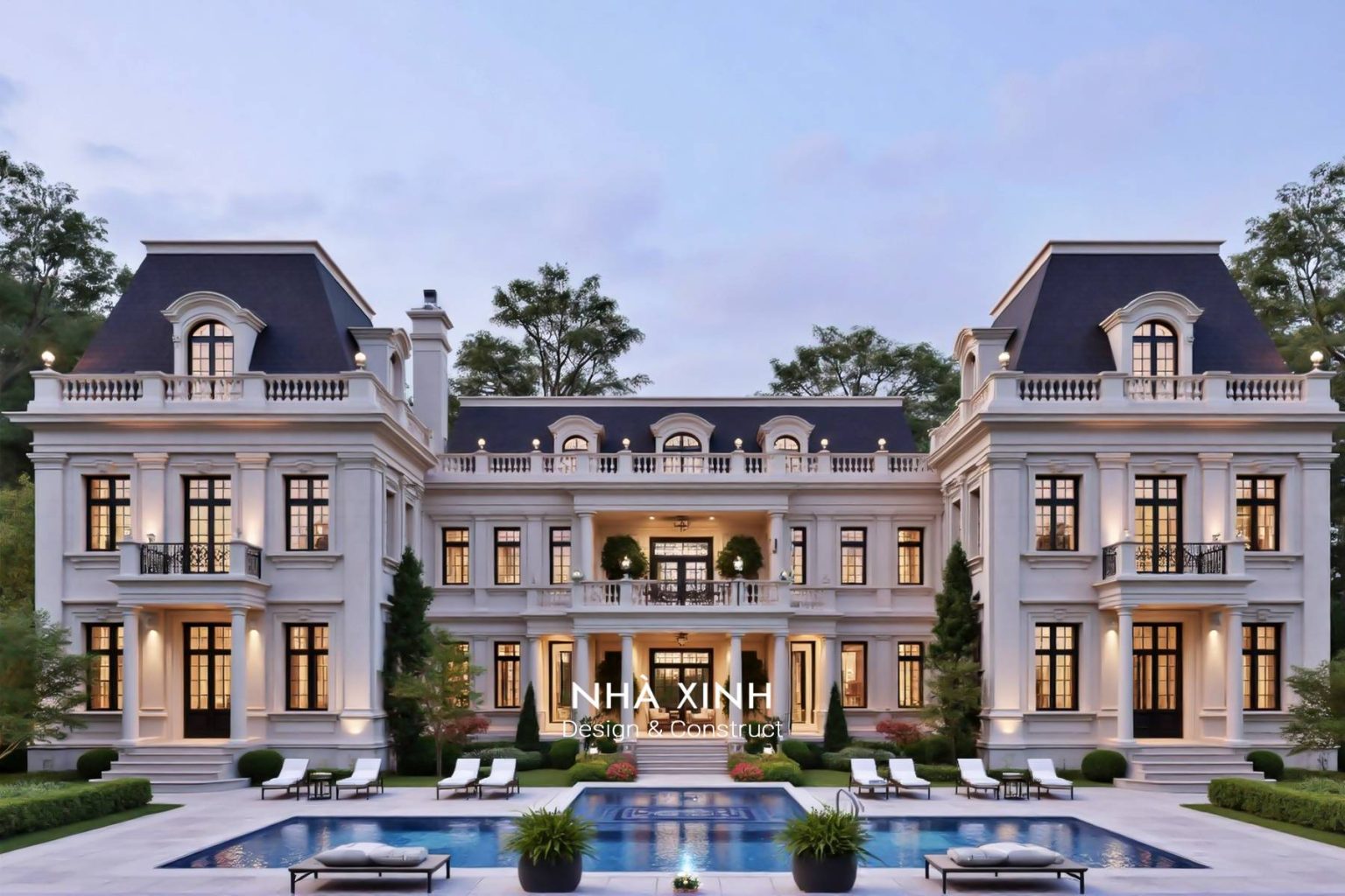 Biệt thự cổ điển Fountain Axis – đài phun nước theo trục, vibe hoàng gia (Mẫu 14)