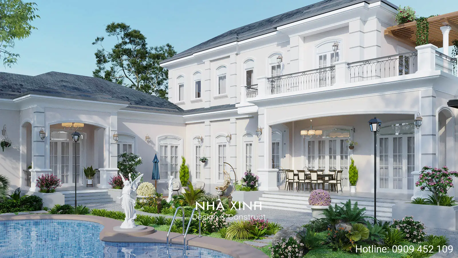 thiết kế biệt thự sân vườn xanh