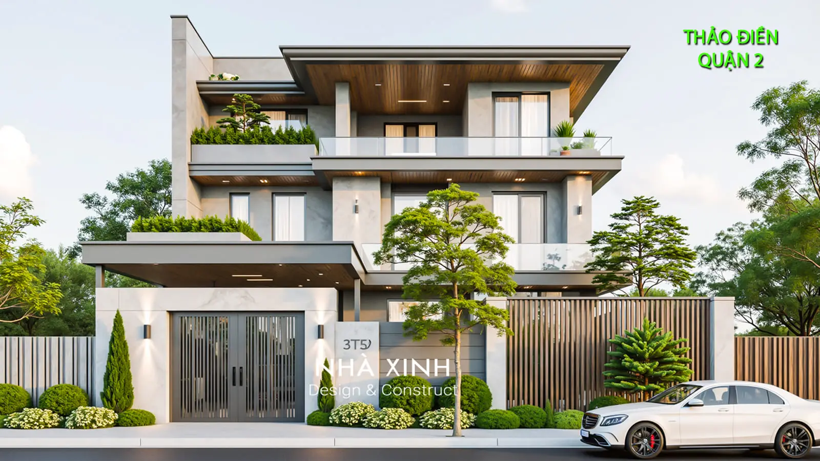 Thiết Kế Biệt Thự 3 Tầng Mái Bằng Sân Vườn 300m2