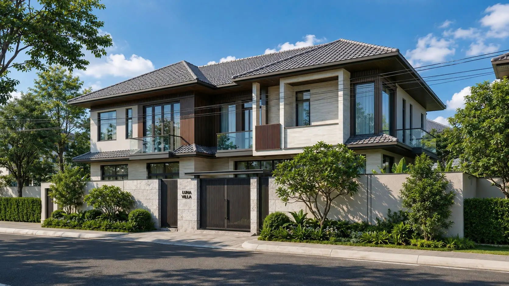 mẫu thiết kế biệt thự mái nhật đẹp