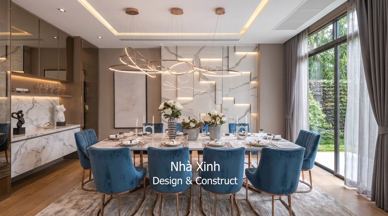 thiết kế biệt thự bán cổ điển hoàng gia - phòng ăn