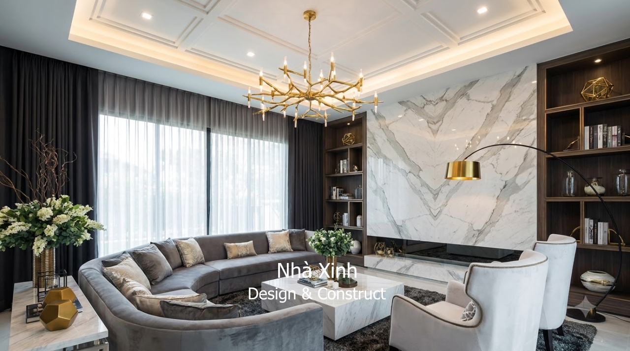 thiết kế biệt thự bán cổ điển hoàng gia - phòng khách