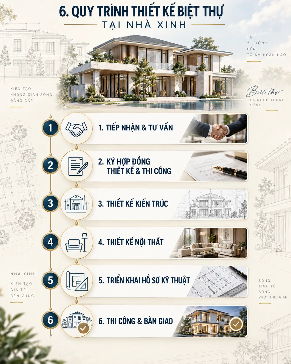 quy trình thiết kế biệt thự tại nhà xinh