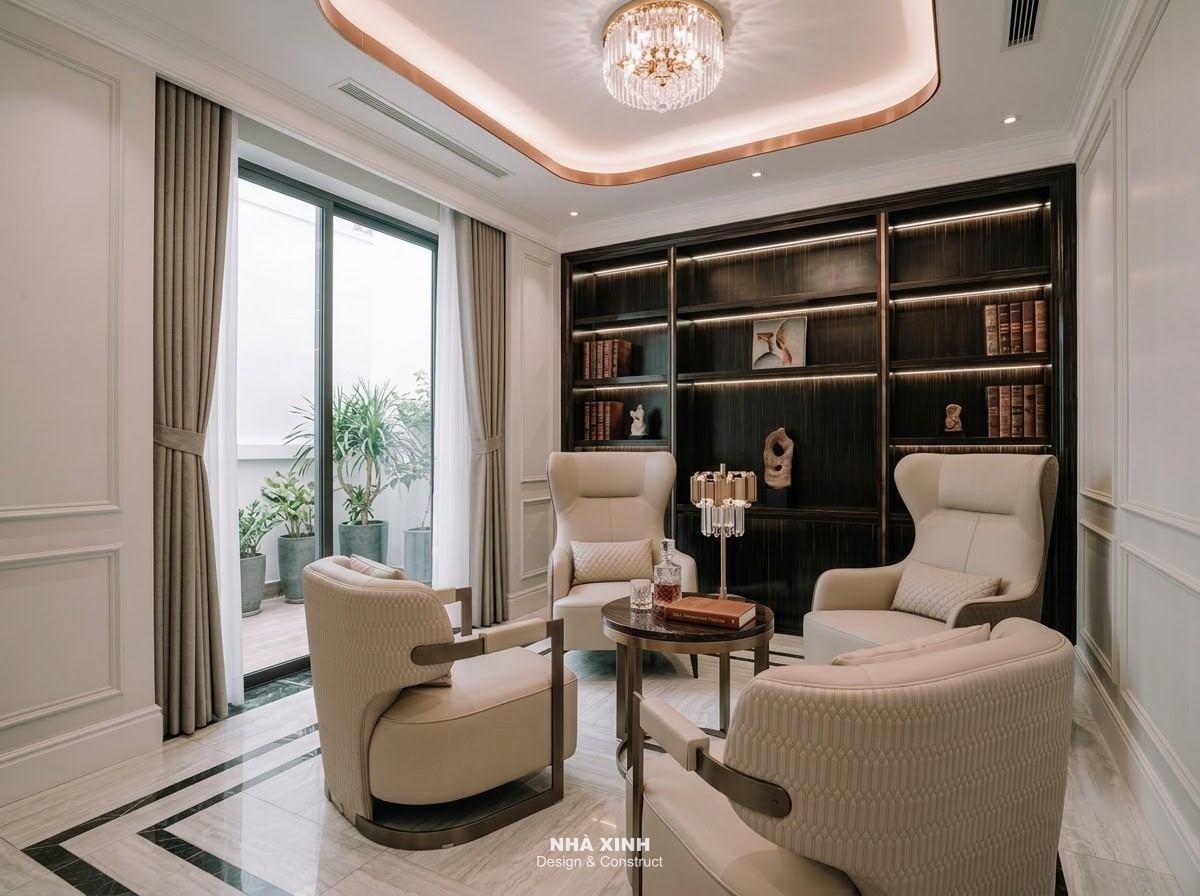 không gian nội thất phòng đọc sách thư giãn biệt thự 