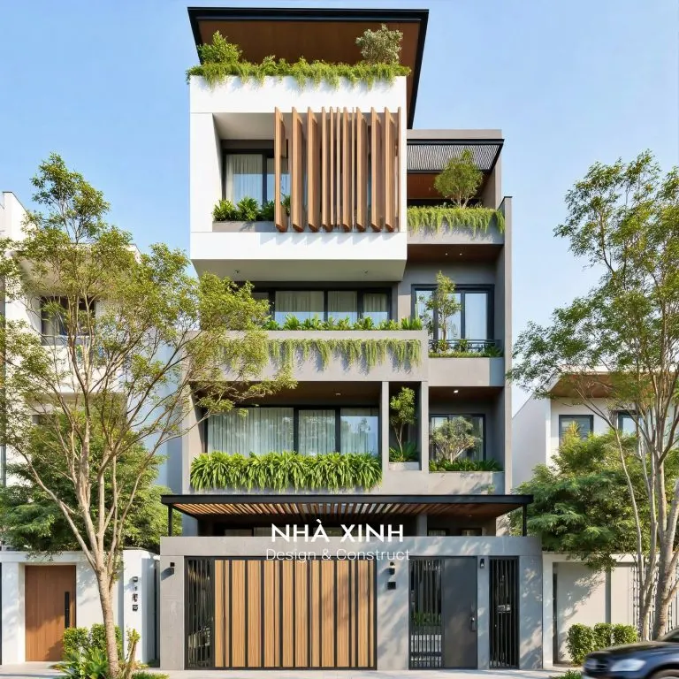 Mặt tiền nhà phố hiện đại kính lam chắn nắng tại quận 3